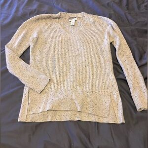 Nordstrom Cream Speckled V-Neck Ribbed Sweater